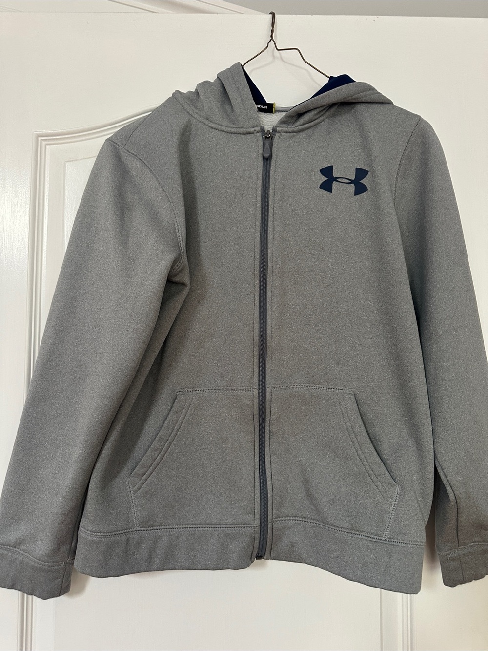 Under Armour Kids Gray Zip-Up Hoodie with Navy Logo